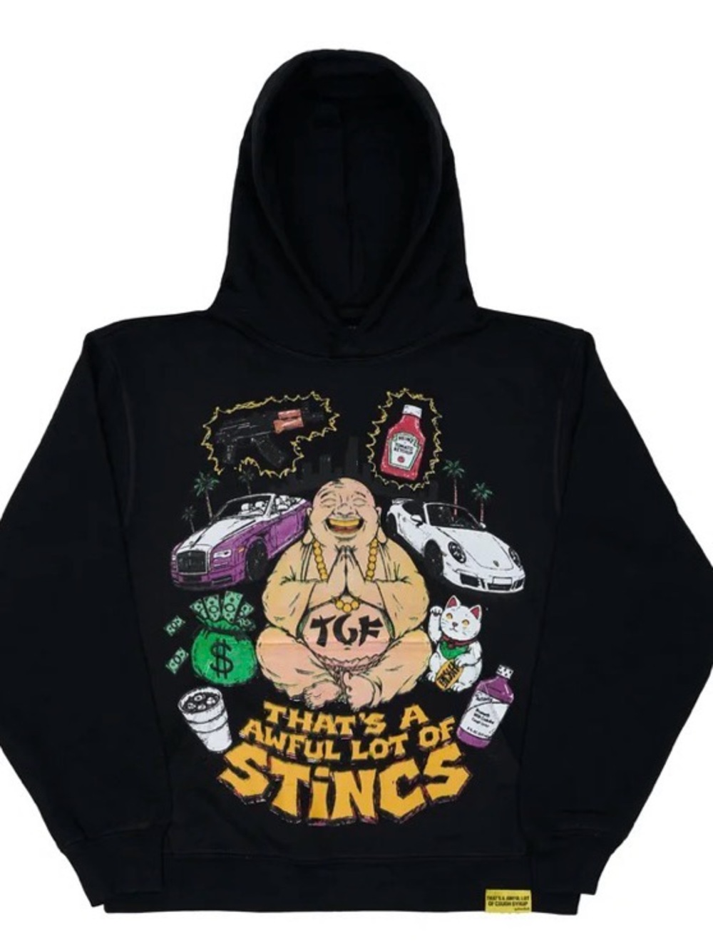 Black Graphic Hoodie with Multicolor Buddha Print